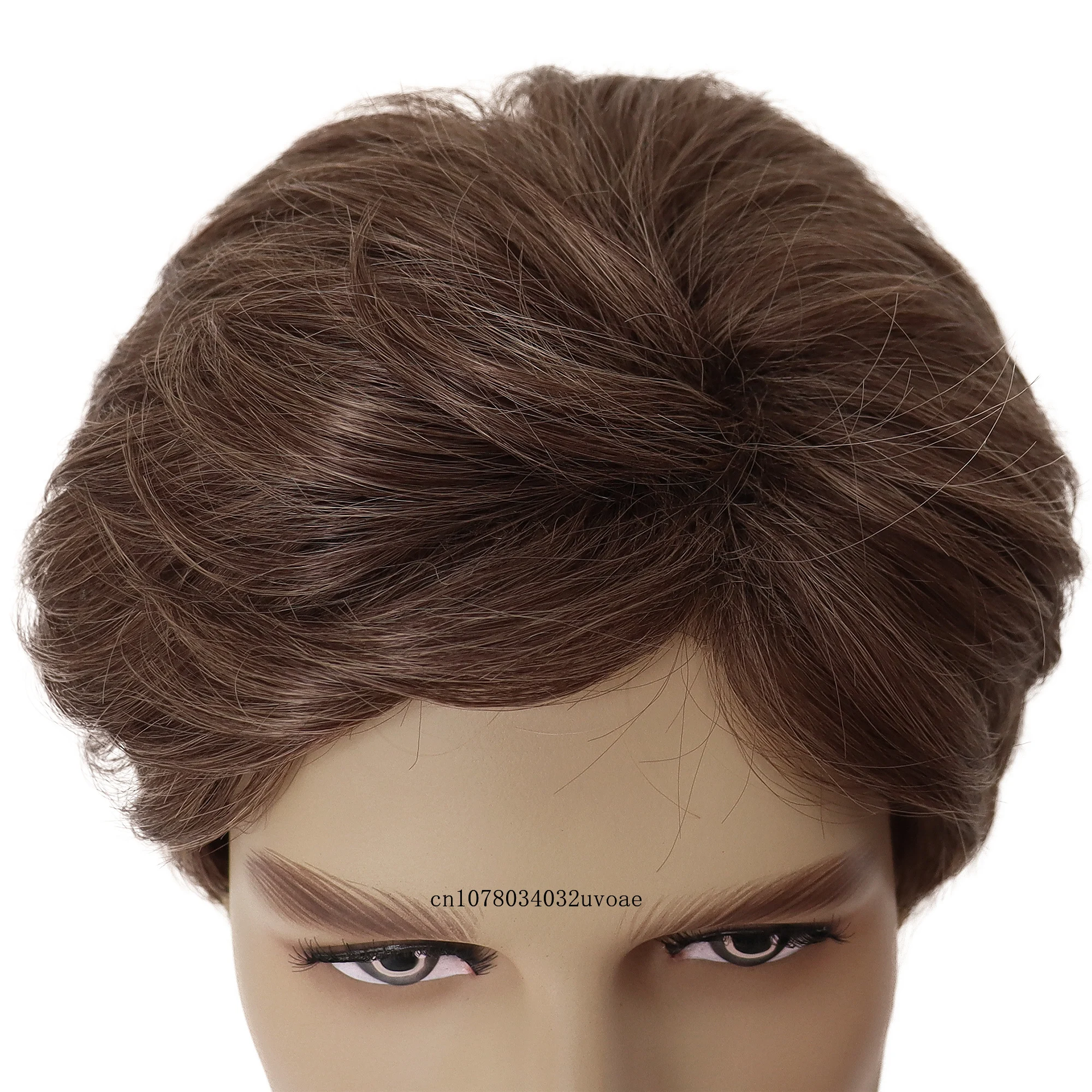 Synthetic Mens Short Brown Wig Hair Replacement Natural Wig with Bangs White Goodman Costume Halloween Costume Party Businessman