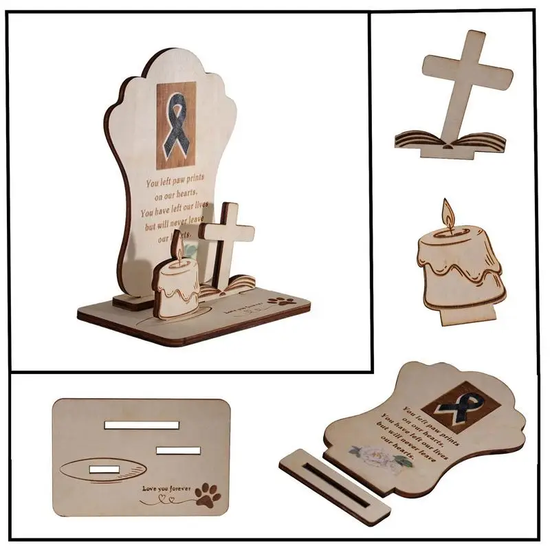 Pet Memorial Altar Decorations Wooden Grave Ornament Dog And Cat Remembrance Altar Decorations For Home Patio Grave Yard