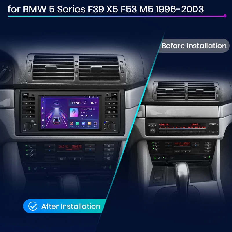 Radio para Auto Junsun de 7 Pulgadas con CarPlay Inalámbrico y Android Auto para BMW Serie 5 E39 X5 E53 M5 1996-2003, Sistema Multimedia Inteligente con Apple CarPlay Inalámbrico, Pantalla Táctil IPS, Reproductor de Video Estéreo, Unidad Principal de Auto Radio 2 Din, Navegación, BT, GPS, 4G, WIFI, FM, AM, RDS, SWC 2