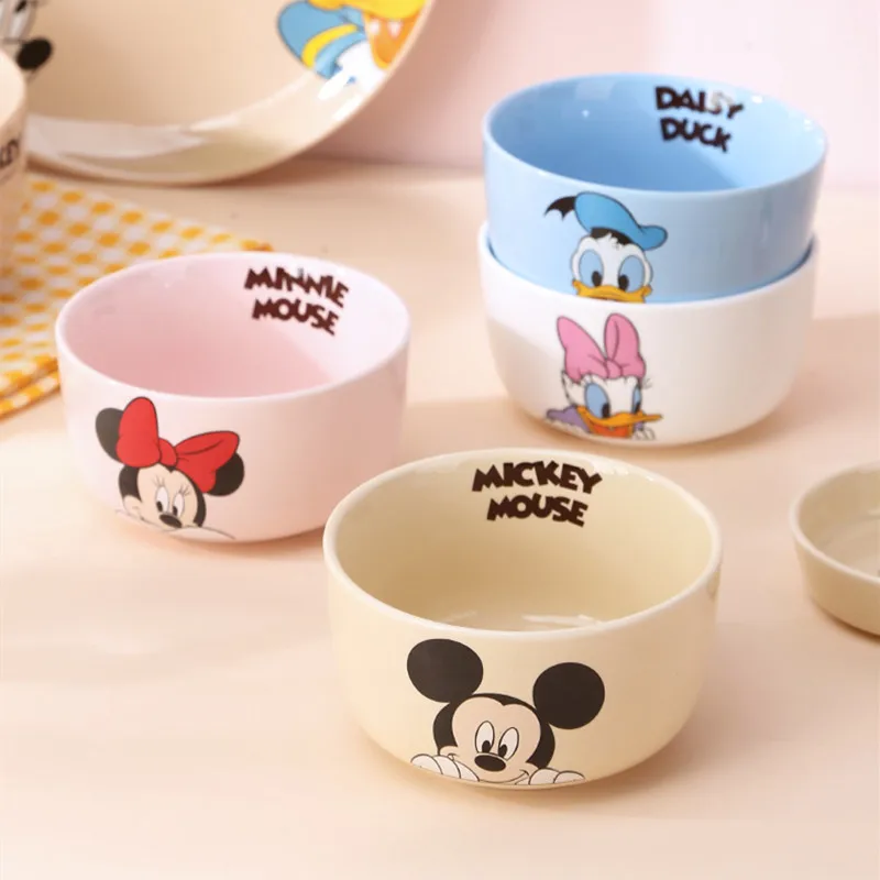 Disney-vajilla de cerámica con dibujos animados de Mickey Mouse y Minnie  Mouse, cuenco de arroz, tazón de postre, tazón pequeño para el hogar -  AliExpress