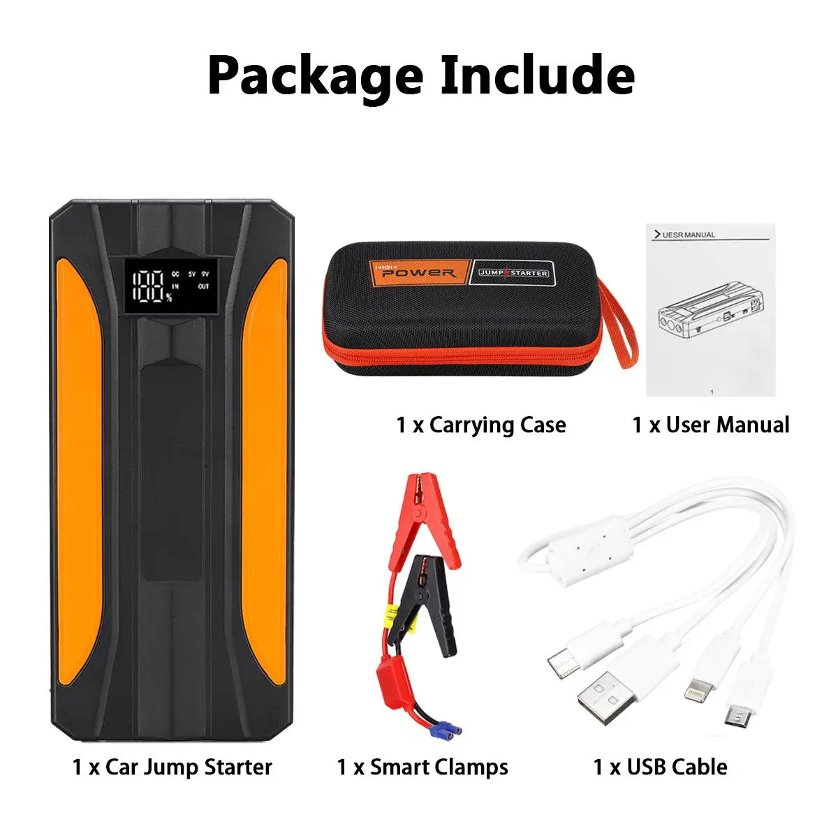 89800mAh Car Jump Starter Power Bank Emergency Battery Booster w/ LED Flashlight LCD Battery Percentage Starting Charger for Car jump starters Jump Starters