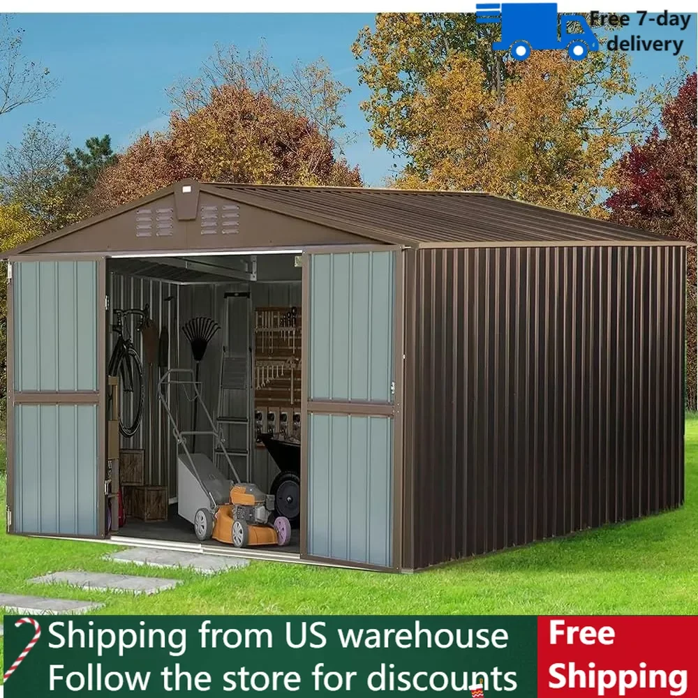 

Large Metal Storage Shed,10x8 FT Outdoor, Waterproof Garden Tool Storage Shed with Lockable Door,Tool Cabinet with Vents Steel