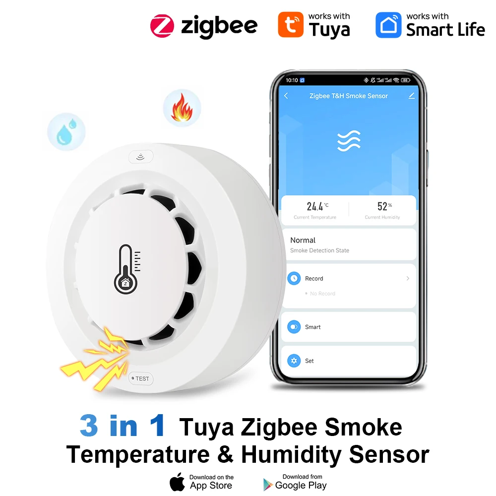 APP Push Alert Tuya Zigbee BT สองการเชื่อมต่อเครื่องตรวจจับควันอุณหภูมิความชื้นอุปกรณ์วัด 80dB เสียงปลุกรีโมท 1