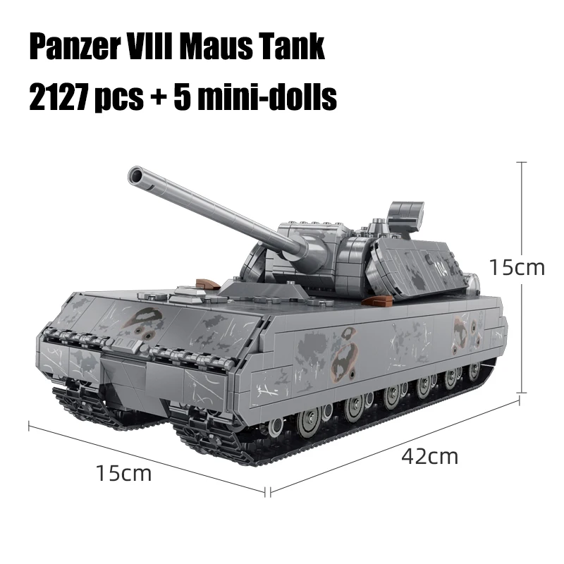 

Military Heavy Tank Panzer VIII Maus Building Blocks German WW2 Soldier Police Army Weapons Bricks Toys Gifts for Kids Adults