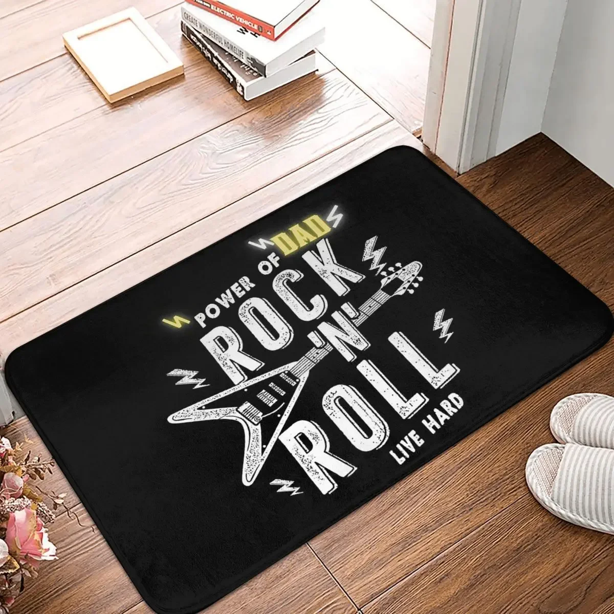 

Black Metal Bathroom Non-Slip Carpet Power Of Rock N Roll Live Hard Music Flannel Mat Entrance Door Doormat Floor Decor Rug