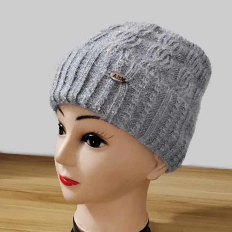 Winter Knitted Beanies Cap For Elderly Women Mom Elegant Ear Protection Thicken Wool Velvet Hat Party Gift Outdoor Cap