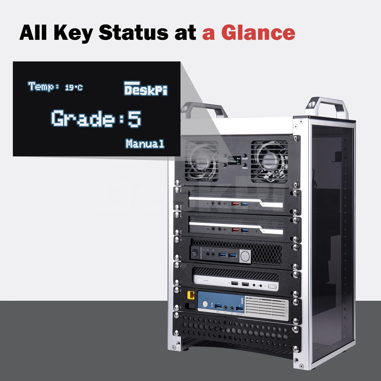 DeskPi RackMate 액세서리 T0/T0-Plus / T1 /T1-Plus / T2 / TL1 서버 캐비닛용 10인치 2U 듀얼 냉각 팬 패널