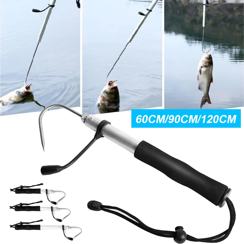 

60cm/90cm/120cm Stainless Steel 3 Sections Telescopic Sea Fishing Gaff Hook Tackle For All Kinds Of Heavyweight Fish Active Tool