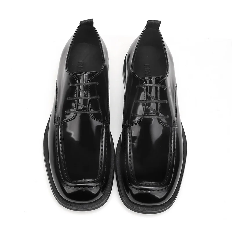 

2023 New Cowhide Men's Shoes Low Top Leather Bright Leather Men's Square Head Business Dress Leather Shoes
