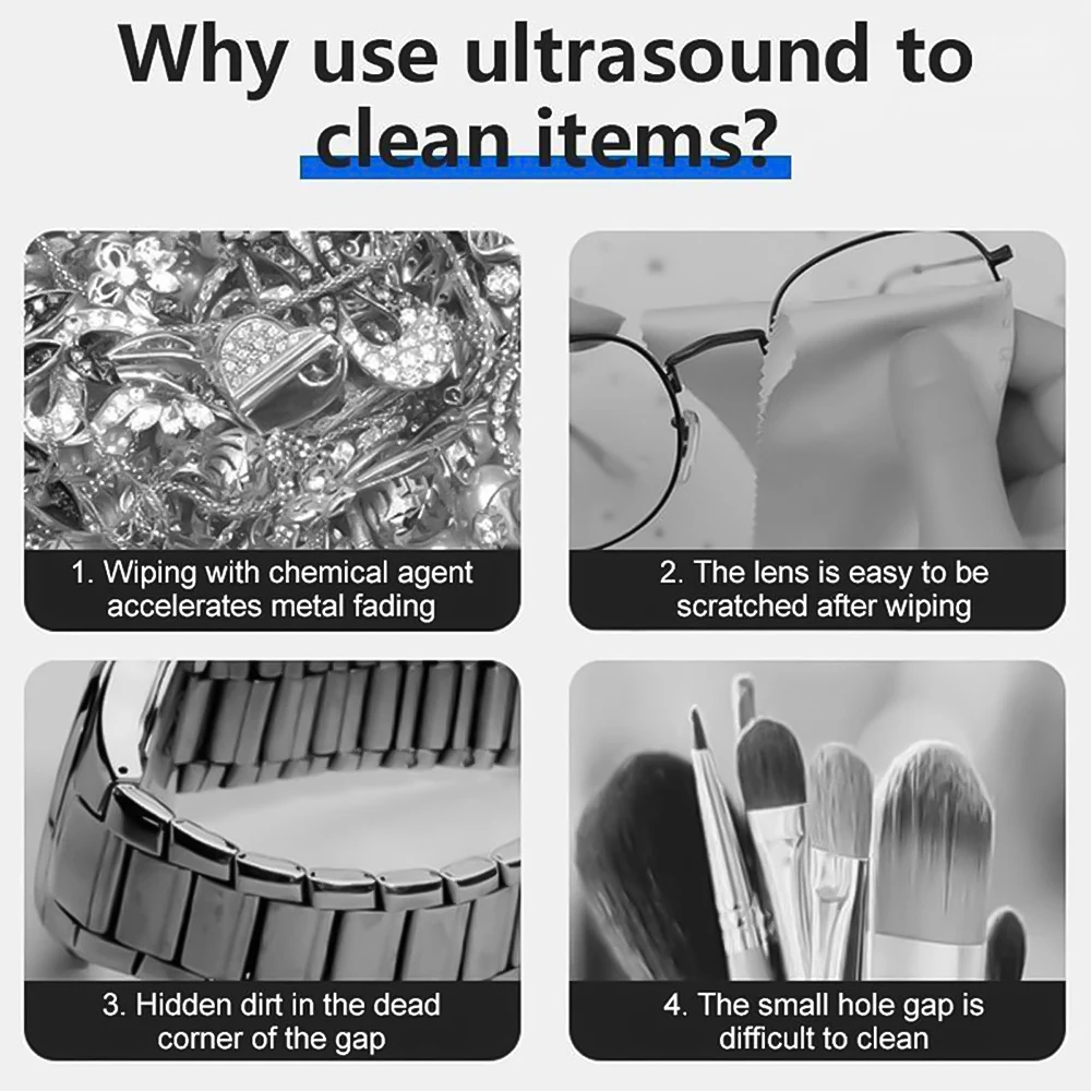 45000Hz Ultrasonic Cleaner 15W High Frequency Vibration Cleaning Machine for Glasses Jewelry Watches Makeup Brushes 5