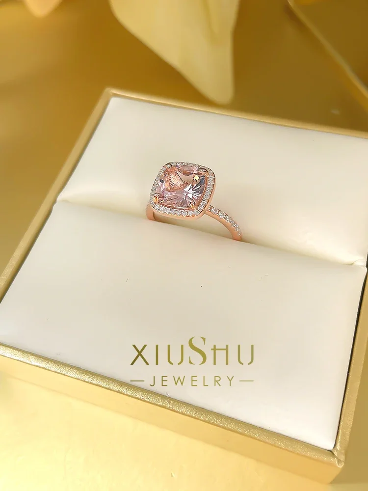 Light and Luxurious Morgan Rose Gold S925 Silver Ring Paired with High Carbon Diamonds Is Suitable for Wedding Jewelry