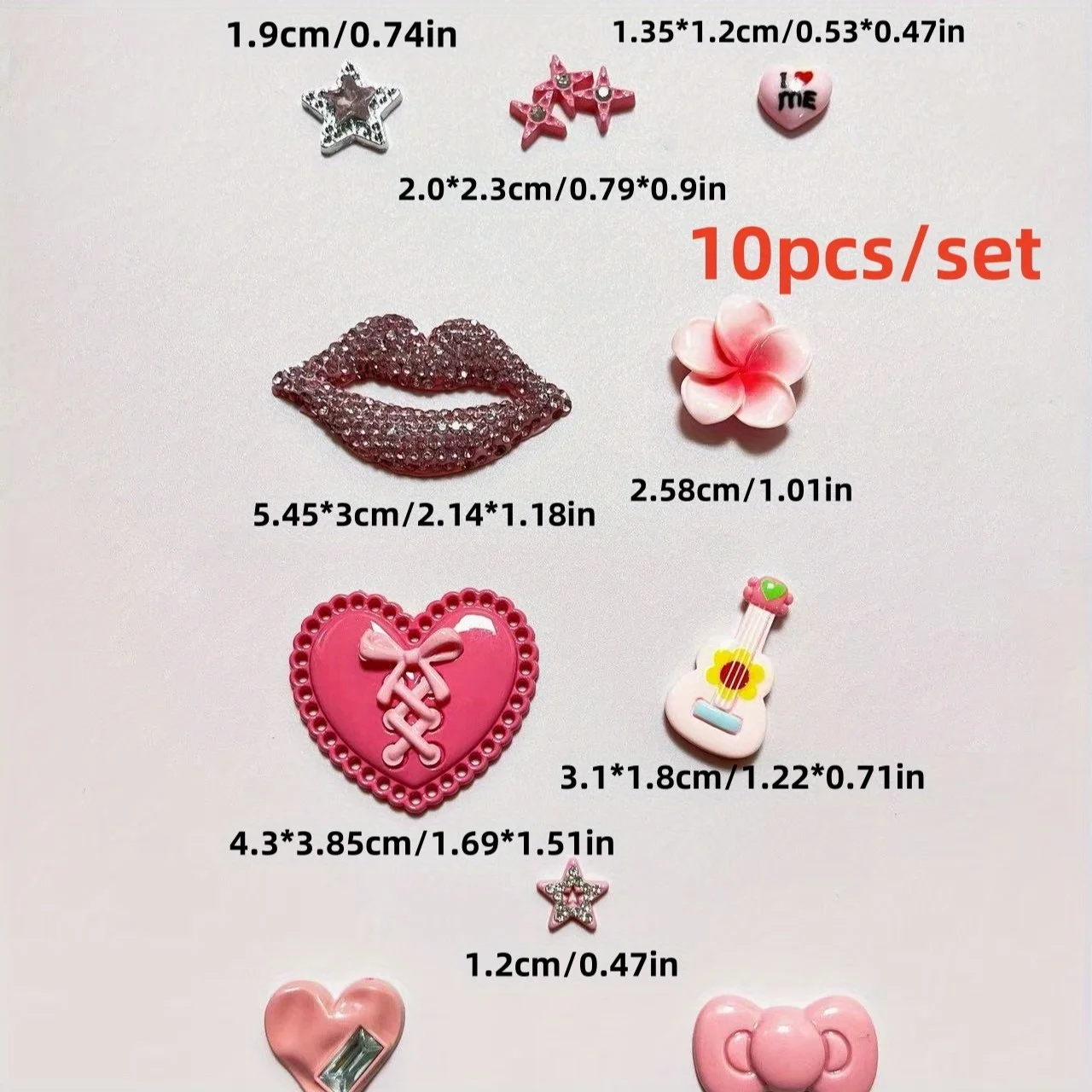 핑크 블링 다이아몬드 립 다섯 꽃잎 꽃 기타 하트 쥬크 폰 케이스 장식 참 액세서리 플랫 백 DIY 공예 한 세트
