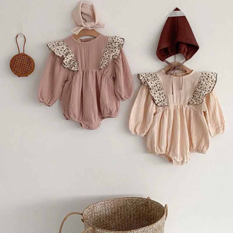 

Autumn Newborn Baby Girls Princess Bodysuits Ruffle Sleeve Korean Style Infants Clothes Toddlers Kids Jumpsuits