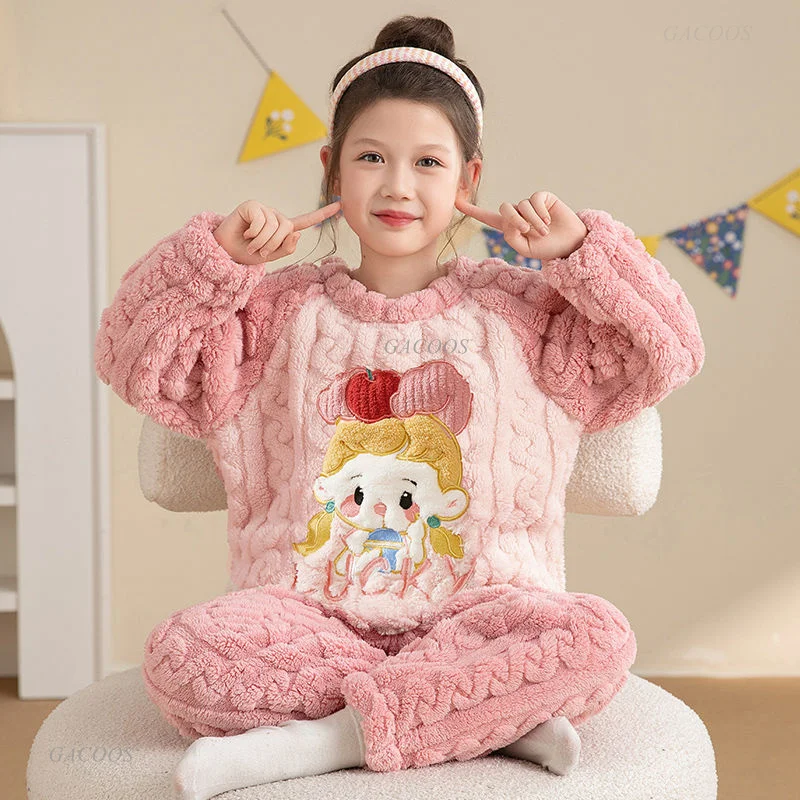 الفتيات الأميرة منامة الاطفال أنيمي الشتاء سميكة بيجامة مجموعات للمراهقين المرجان الصوف مقنعين ملابس خاصة لينة الدافئة بيجامات أطفال