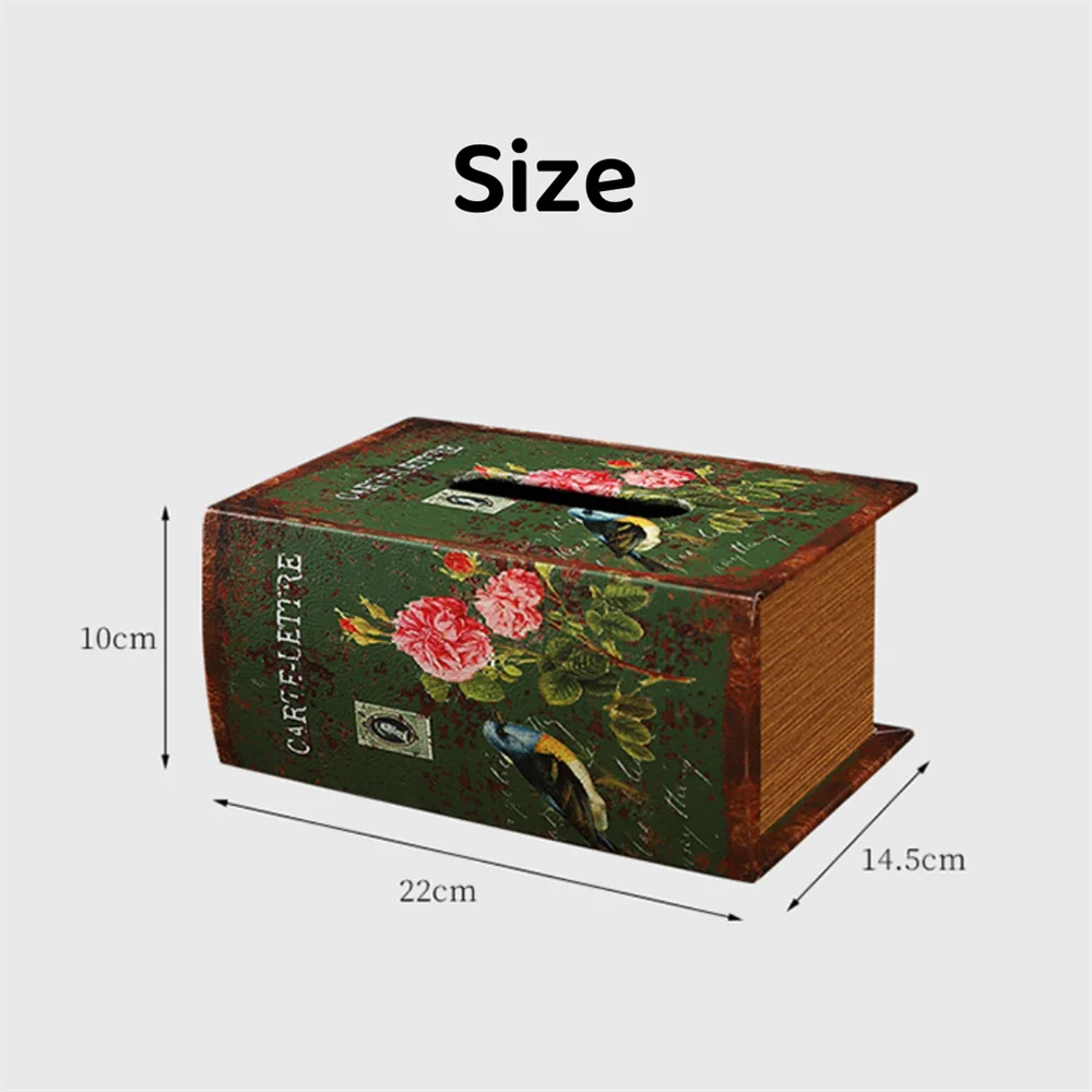 Retro European Simulation Book Tissue Box Wooden Coffee Table Napkin Storage Box Living Room Decoration Leather Tissue Organizer 2