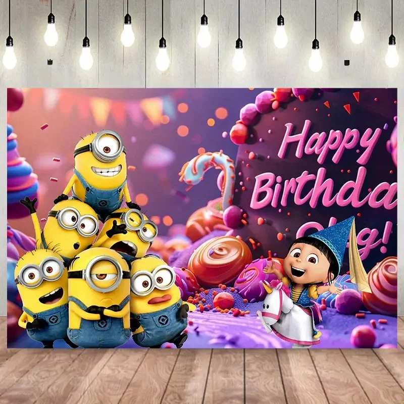 Description Picture 5 of itemIconic Brand Minions Birthday Cake Kids Birthday Party Backdrop Cloth Decoration Boys Girls Photography Props Baby Shower Banner