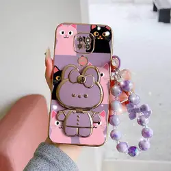 Elegant Pink Heart Shape Phone Case Set with Lanyard and Rabbit Stand - Motorola Moto G9 Play (PURPLE)