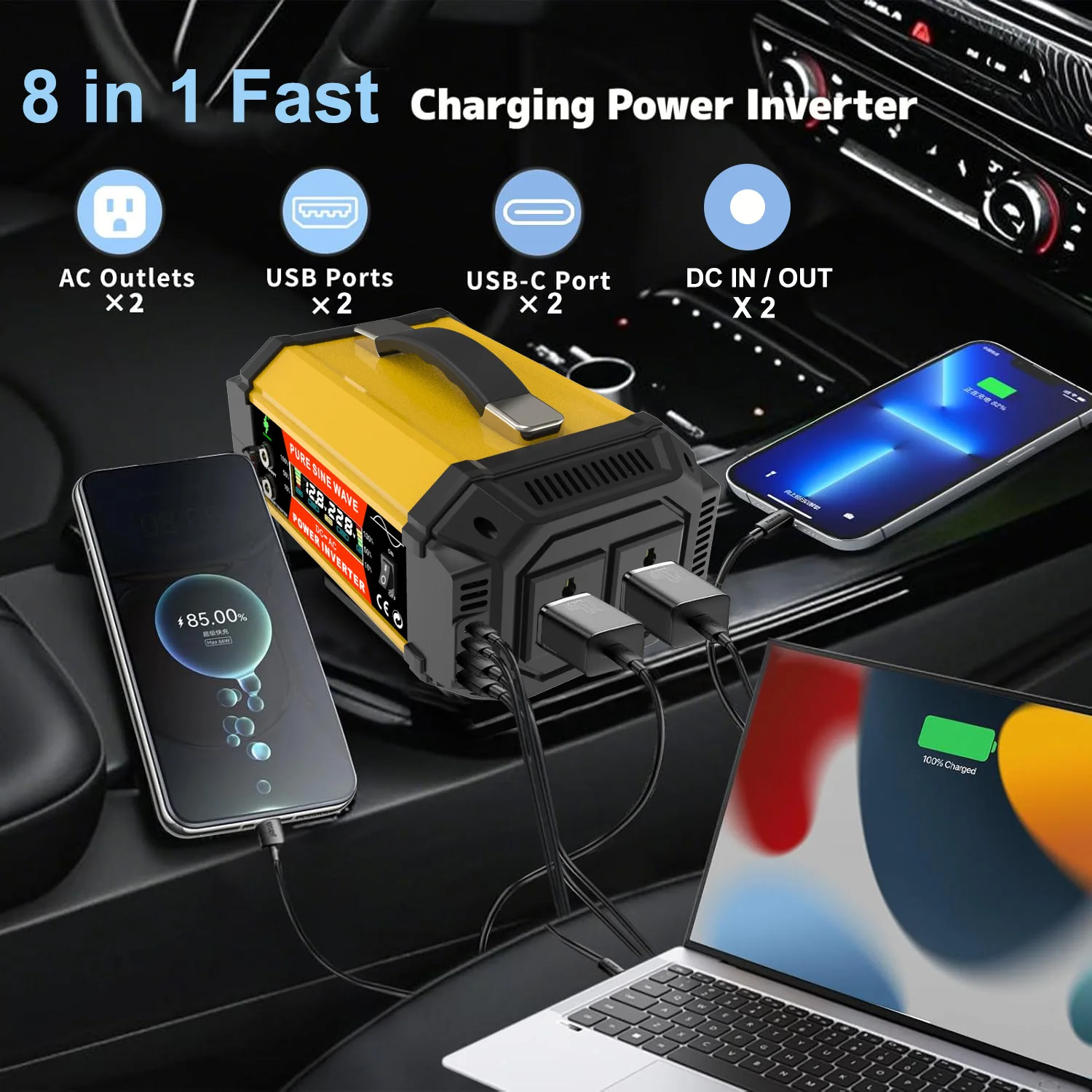 5000W Pure Sine Power Inverter - 12V to 220V Heavy-Duty Converter for Cars, RVs