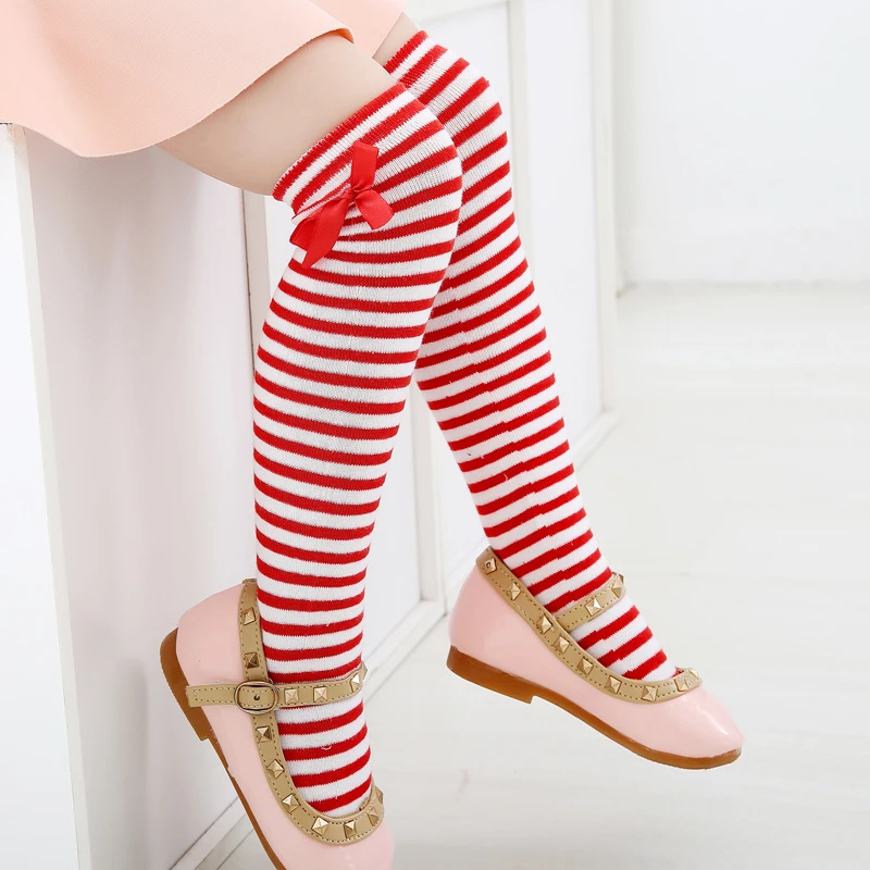 Calcetines hasta la rodilla para bebés y niños pequeños, medias con lazo para primavera y otoño, de princesa a rayas blancas rojas, de 1 a 8 años|Panties| - AliExpress