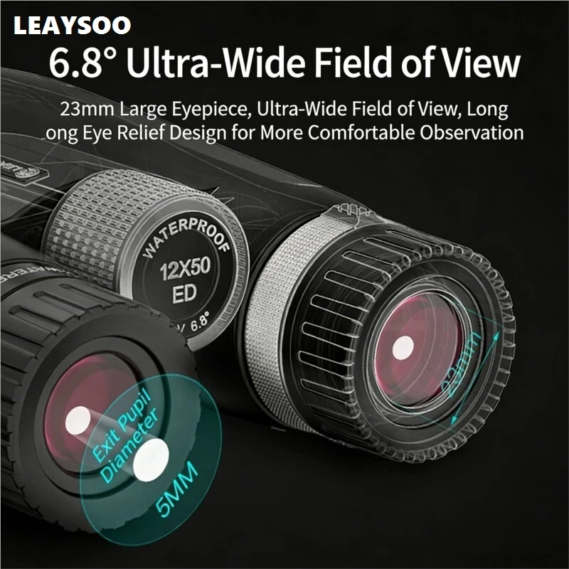 LEAYSOO Explorer 12X50 ED 쌍안경 BK4 프리즘 IPX7 질소 충전 방수 전문 망원경 조류 관찰 사냥용