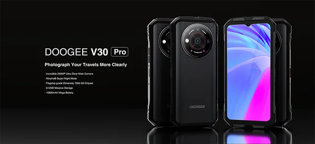 Doogee V30 Pro 5G Black 512GB 12GB RAM Gsm Unlocked Phone Mediatek  Dimensity 7050 200MP DISPLAY 6.58 inches, Processor Mediatek Dimensity 7050  FRONT CAMERA 32MP REAR CAMERA 200MP+24MP+16MP RAM 12GB STORAGE 512GB