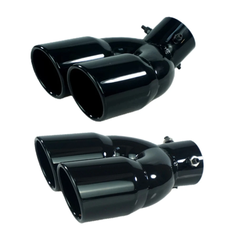 63mm Car Dual Exhaust Tip Inlet Double-Barrel Rear Exhaust Tip Tail Pipe Muffler Black Outlet Stainless Steel Car Accessories car exhaust tail pipe