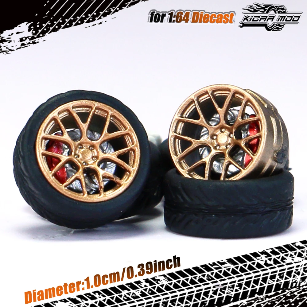Kicarmod 1/64 Model Car ABS Wheels with Rubber Tire Brake Disc Refitting Parts Diameter 10mm For Model Car Tomica MINI GT