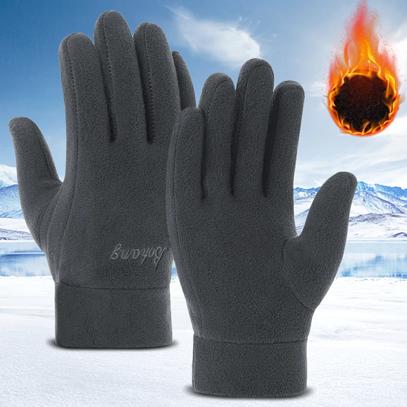 Men's Winter Gloves Solid Women Outdoor Polar Fleece Thick Warm Cold Gloves Motorcycle Cycling Wrist Glove black Mittens