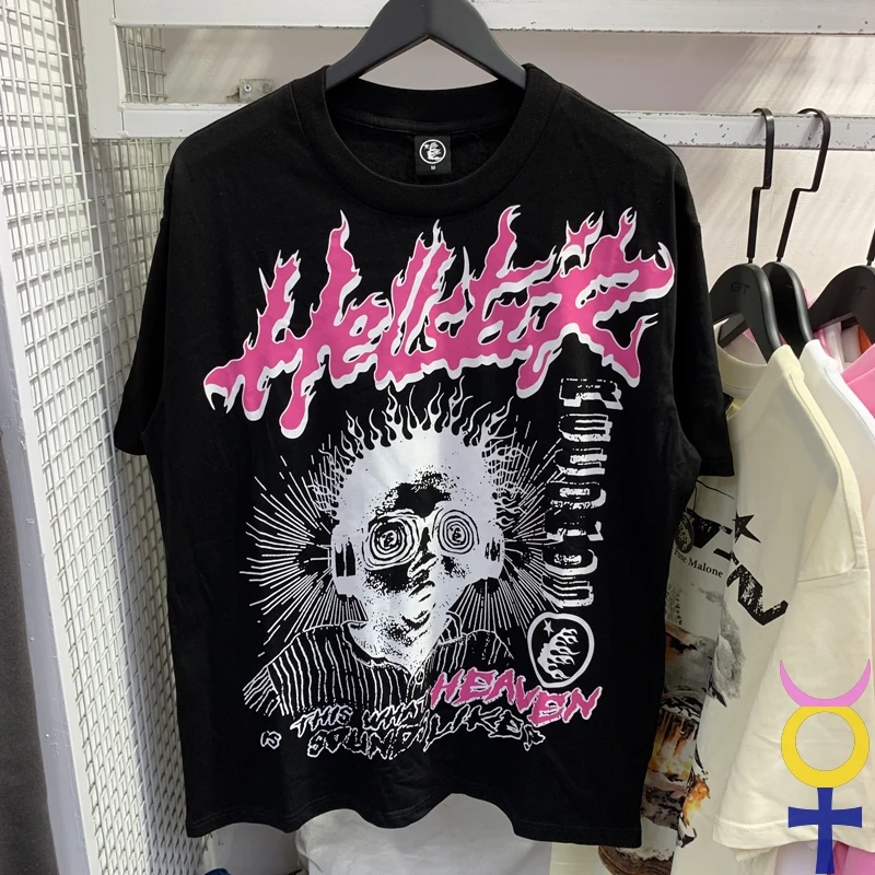

Pink Letter Sketch Head Print Hellstar T-shirt Oversize High Quality Cotton Men Women HELL STAR T Shirt