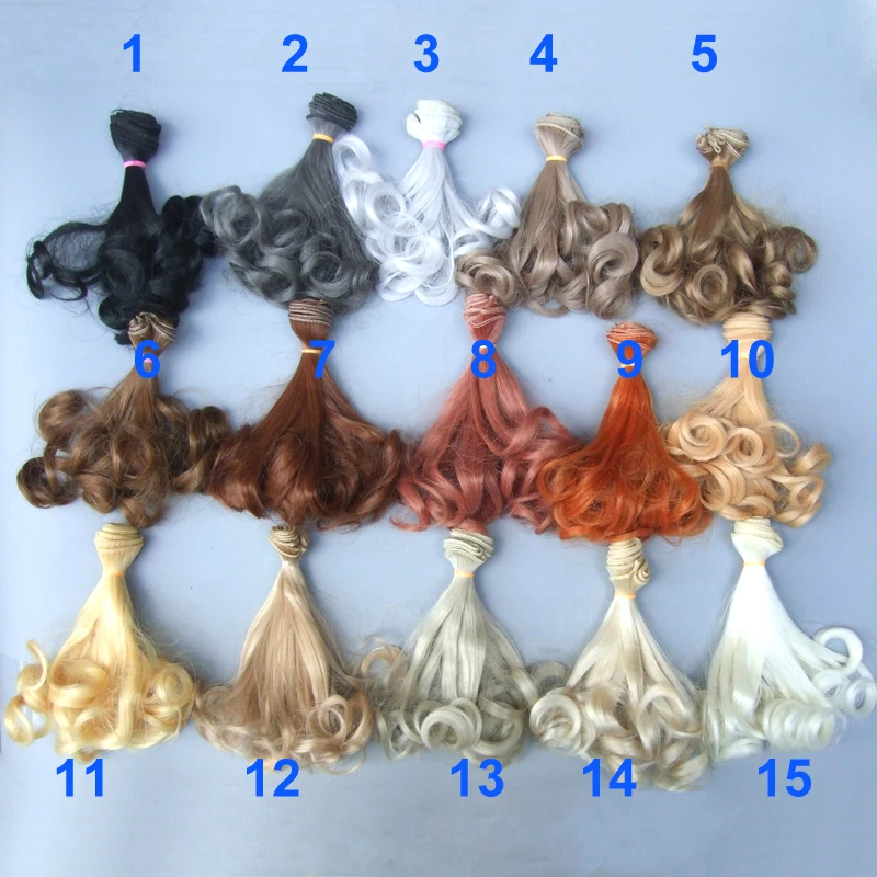 

Free Shipping Wholesales Extension Hair 15*100cm Natural Color Curly Wigs for BJD Doll