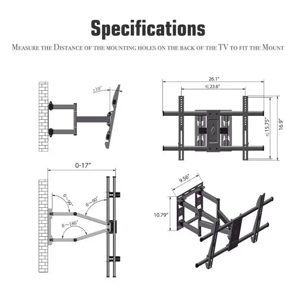 TMDS-106 最大VES 400x600mm 壁挂电视架 60kg 可调节角度 5° 40~75 inch电视 黑色-23