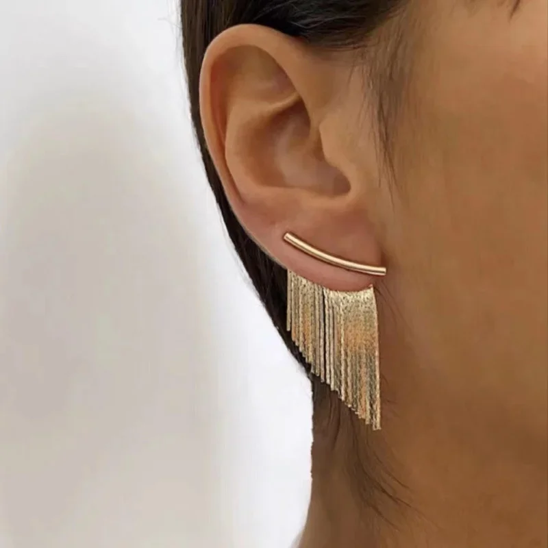 510898-2d2c35.jpg Fashion Statement Earring Long Statement Gold Color Bling Tassel Earrings For Women Female Wedding Daily Pendant Jewelry Gifts - Image 1