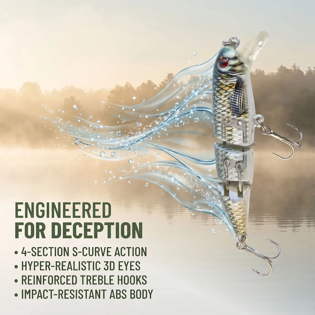 Fishing Lures with Hooks, Wiggling, Vibrating, Rattling and Gurgling for More Bites,Swimbaits for Bass, Trout, Crappie, Walleye - 6