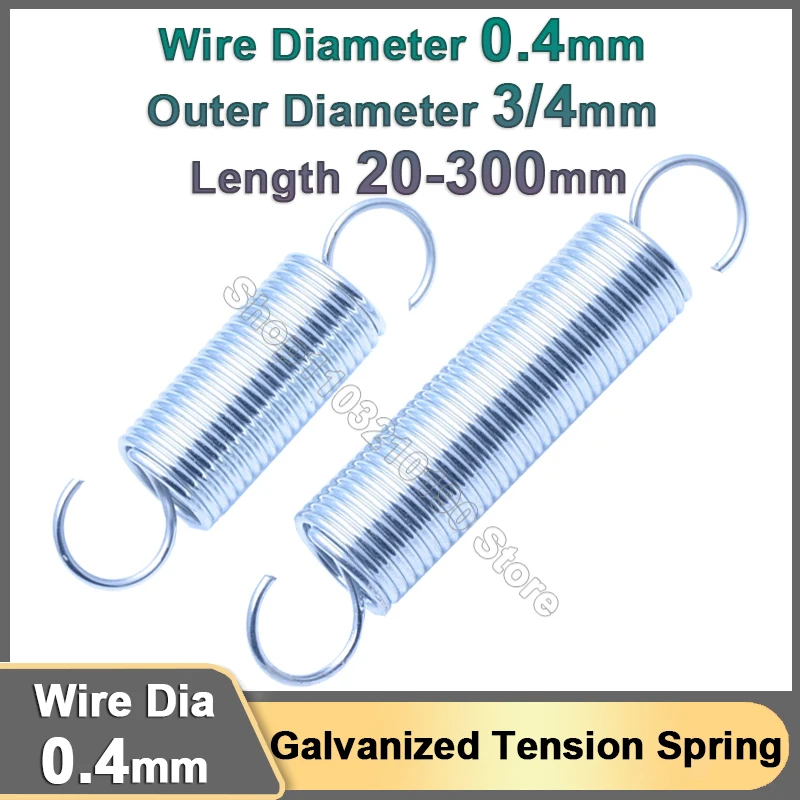 

0.4mm Galvanized Tension Spring With Open S Hook Expanding Extending Stretching Spring Zinc Plated Spring Steel Pullback Spring