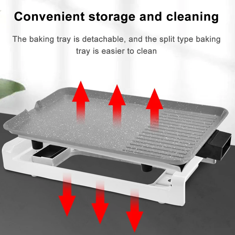 Split Type Household Smokeless Barbecue Machine Non-stick Electric Roasting Pan Korean BBQ Griddles Baking Tray For 2-4 People