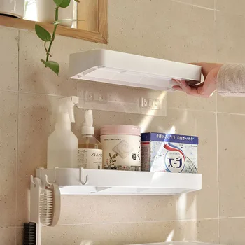 Scaffale per cosmetici per WC Bianco autoadesivo Bagno Lavaggio del corpo Shampoo Organizzazione Scaffali Scaffali di stoccaggio Supporto di supporto per riporre oggetti 1