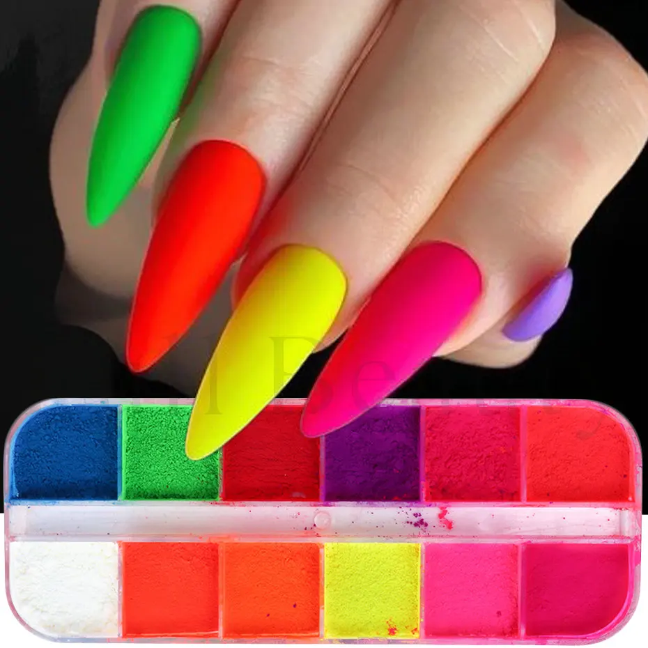 Neon Powder Nail Glitter Fluorescent Pigment Pink Yellow Nail Art Dipping Dust DIY Gel Polish Drawing Manicure Decoration SAYE