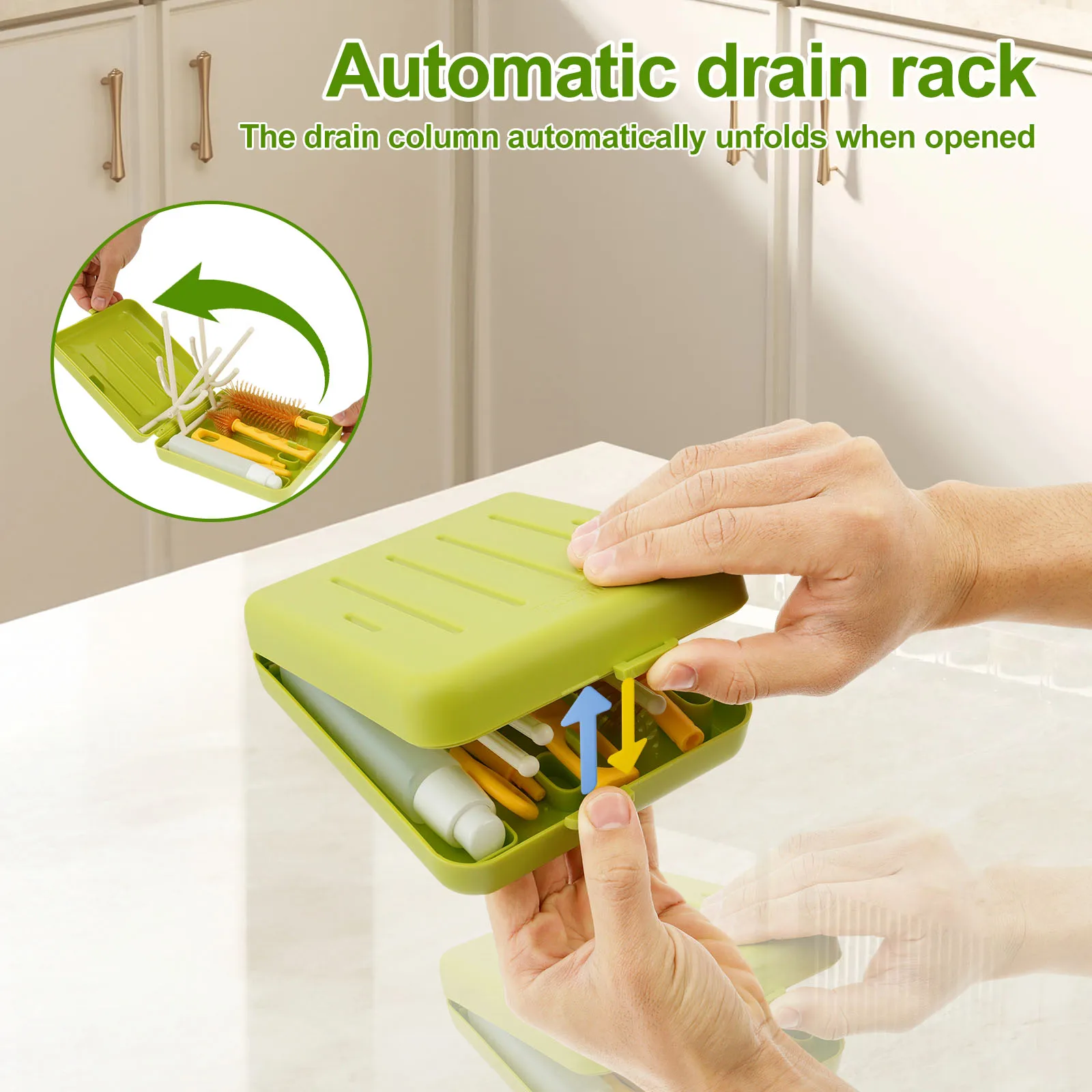 Portable Baby Bottle Brush Set Versatile Bottle Cleaning Tool with Drip Drying Rack Traveling Silicone Bottle Brush Nipple Brush