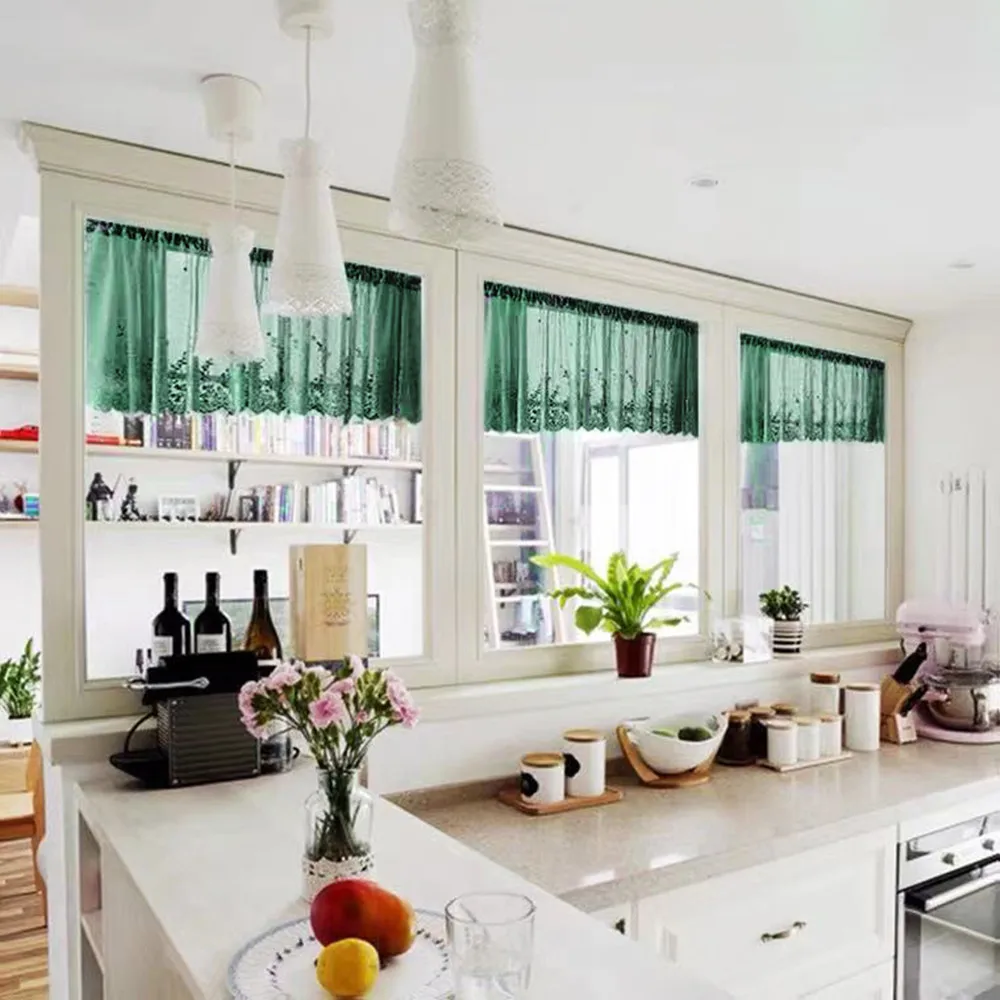 Short Curtains for Small Window Tulle Curtain Embroidered Lace Cafe Tier chiffon curtains japanese door curtains