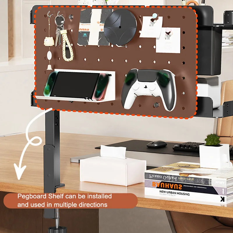 Desktop Storage Shelf With Hooks Clamp-On Desk Shelf With Pegboard (Black, 39.4") - 2-Tier Organizer For Home Office, No Drilling Home Office Organizer - View #10