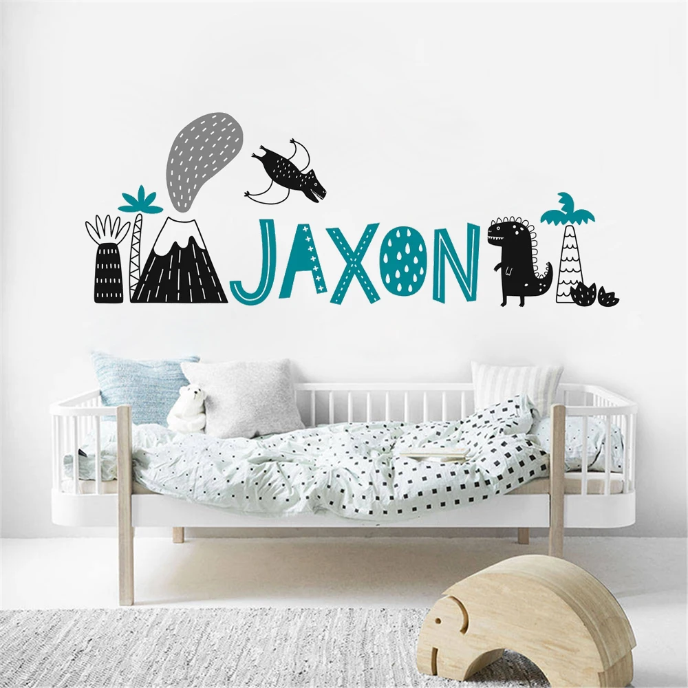 

Personalized Custom Name Wall Decals Vinyl Stickers Cartoon Dinosaur Themed Kids Bedroom Nursery Home Decor Murals HJ1539