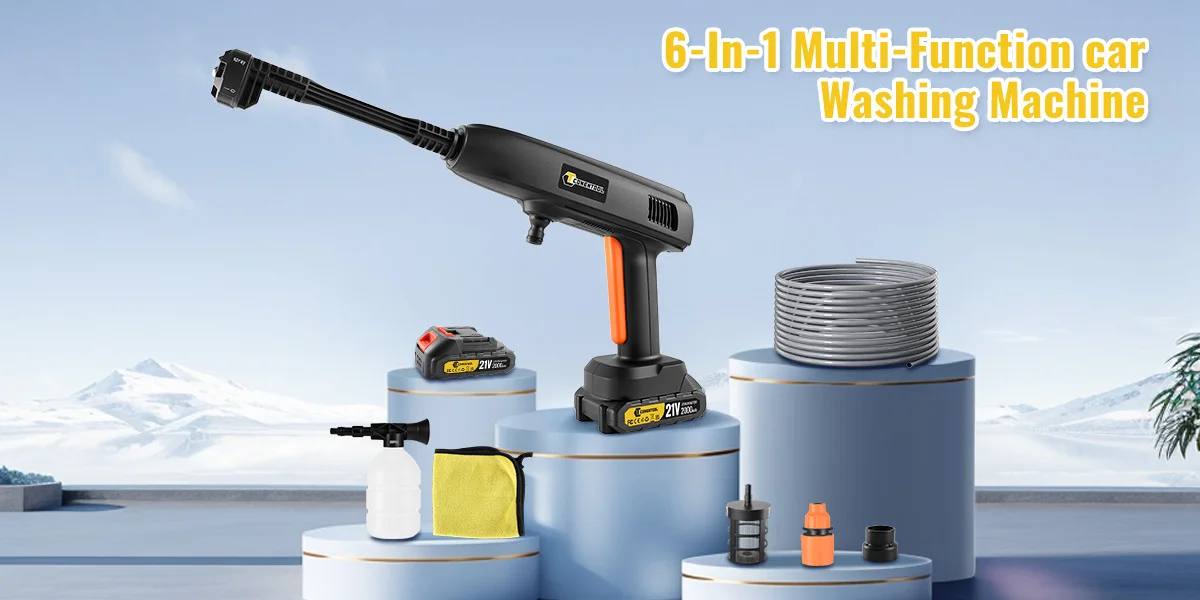 CONENTOOL 6-in-1 Autowaschpistole 100 Bar Kabelloser Elektrischer Hochdruckreiniger 650W mit 2 Akkus für Makita 18V Batterie – Detail 7