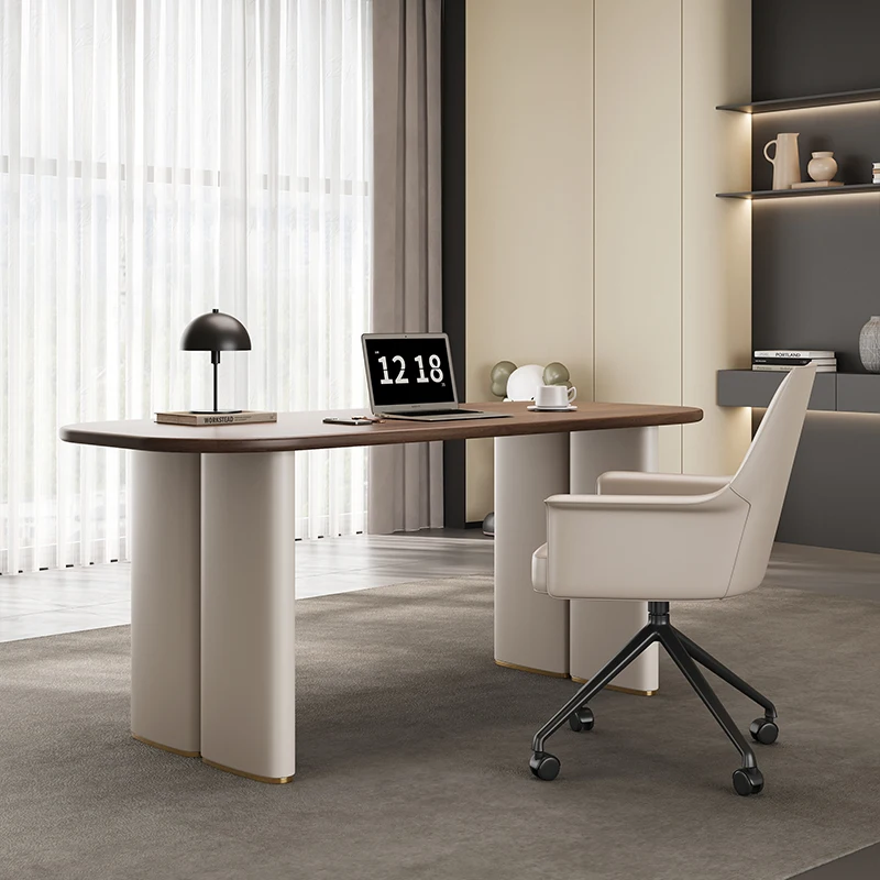 

Retro Desk Italian Minimalist Walnut Desk Saddle Leather Light Luxury Home Desk