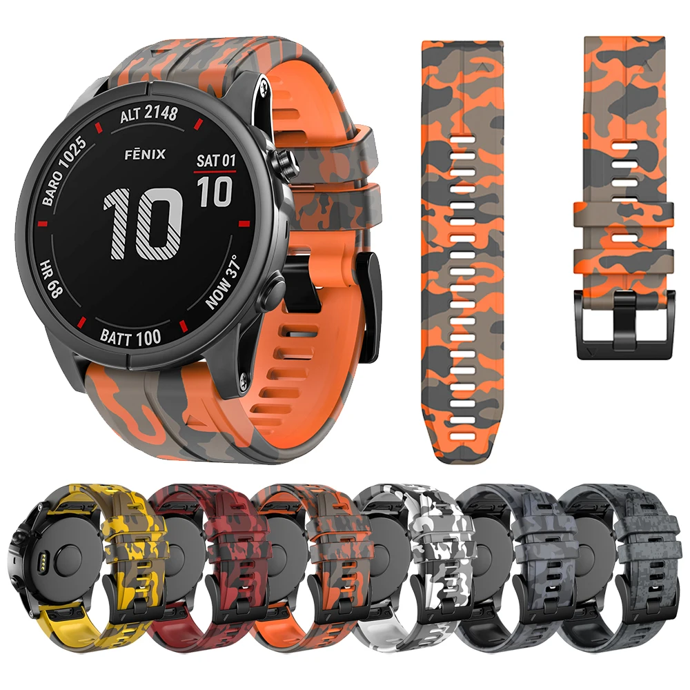26 22 Cinturino In Silicone Stile Camouflage Quickfit Per Garmin Fenix 7 7X6 6X5 5X Plus/Epix Gen 2/Quatix/Bracciale Cinturino Tattix