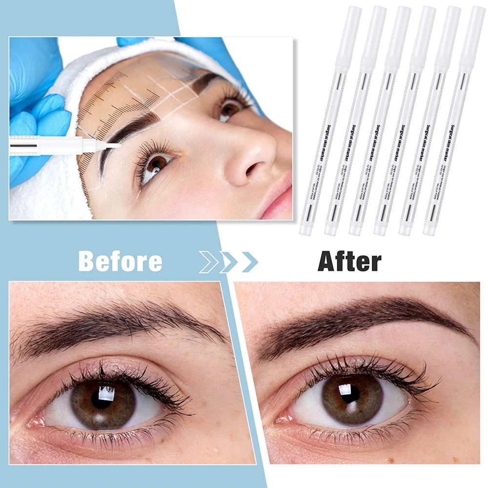 1pc Surgical Eyebrow Tattoo Skin Marker Pen Microblading Tattoo Eye Brow Pencil With Measuring Ruler Permanent Makeup Accesories