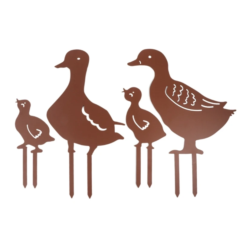 

Metal Duck with Ducklings Ground Insert Ornament Duckling Family Outdoor Garden Decor Lawn Ornament with Stakes 45BE