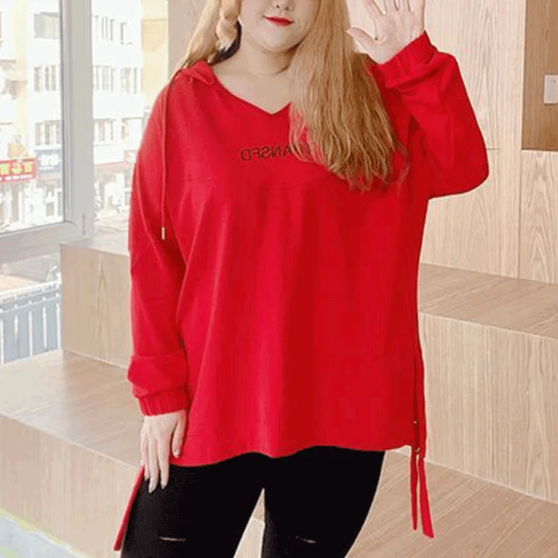 2022 Spring Autumn New Fashion Trend Plus Size Solid Hooded Female Casual Sports Style Y2k Simple Sweatshirt Oversized Top Women