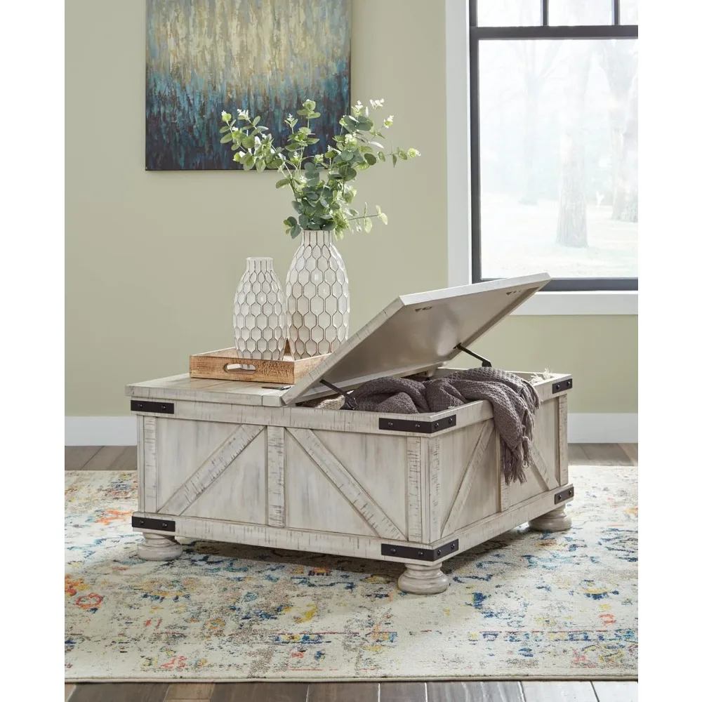 Farmhouse Coffee Table, Casual Cocktail Table with Storage Space, White 6