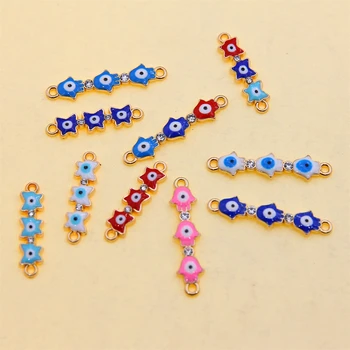 여성용 혼합 럭키 블루 아이 팜 나비 커넥터 팔찌, DIY 쥬얼리 제작 액세서리, 에나멜 합금 펜던트, 6 개