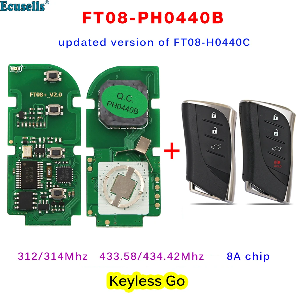 

Lonsdor FT08 PH0440B Update Version of FT08-H0440C 312/314/433.58/434.42Mhz Switchable For Lexus Smart Key PCB 8A Chip